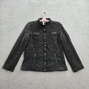 Chico's Women Jacket M Black Quilted Jacket Zipper Long Sleeve Polyester